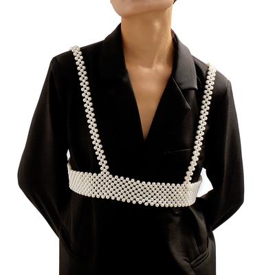 Temperamental Beaded Waist Belt Fashionable Pearl Camisole Vest Personality Body Chain For Women