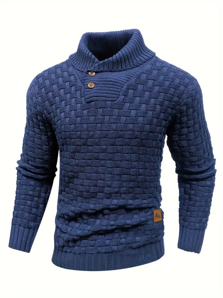 Men's Casual Waffle Pattern High Stretch Sweater, Chic Mature Pullover Sweater For Fall Winter