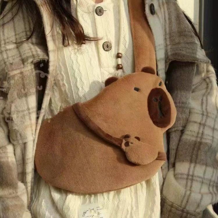 Shoulder Capybara Plush Bag Cartoon Bag Zipper Design Adjustable Strap Shoulder