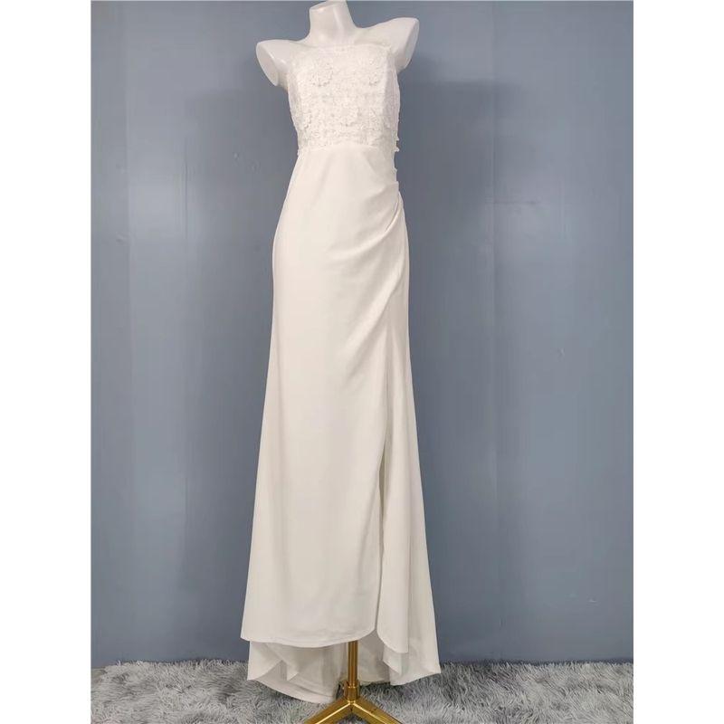 

Export Single Lu Home Wrapped Chest Banquet Party Wedding Light Wedding Travel Shoot Three-Dimensional Flowers Sequin Trailing Dress Women White Trailing Light Wedding Dress XL