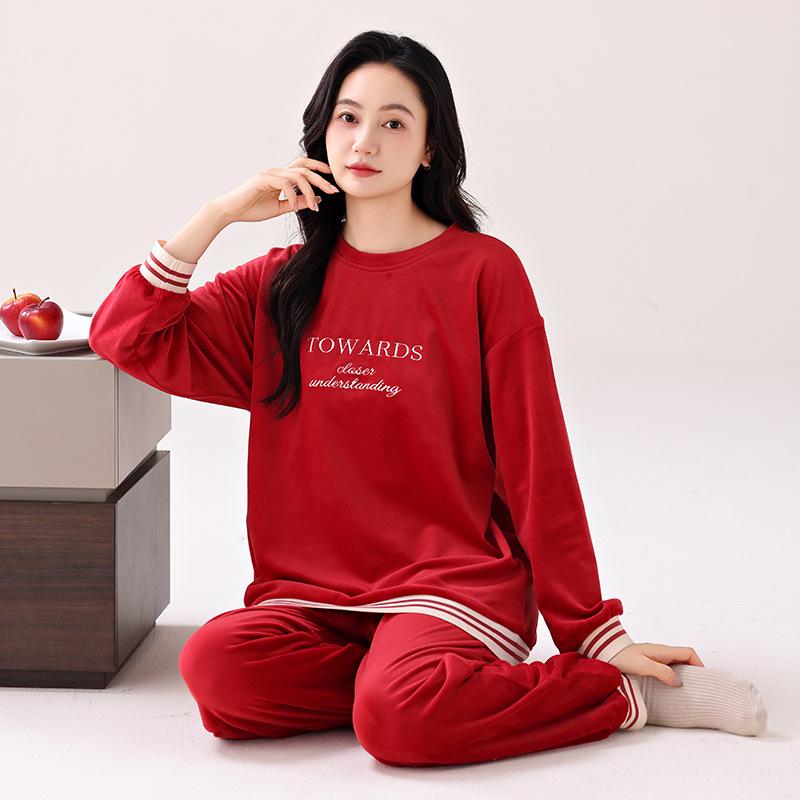 100% Cotton Women's Red Pajamas - Spring/Fall Wedding Year of the Rat Long Sleeve Plus Size Set