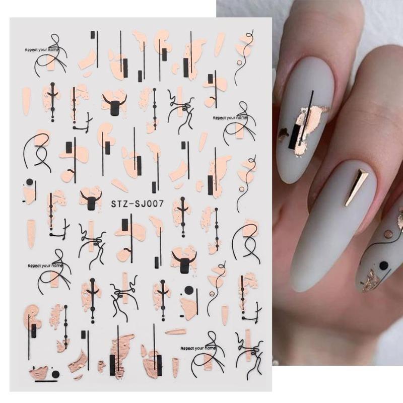 Graffiti Strips Nail Stickers for Women Nail Art Decorations Rose Gold Abstract Line Spring 3D Slider for Manicure Polish Tattoo