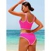 Sexy Hot Pink Patchwork Bikini Set 2026 Women Push Up Pad Vest High Waist Swimsuit Beach Bathing Suit Holiday Two Piece Swimwear