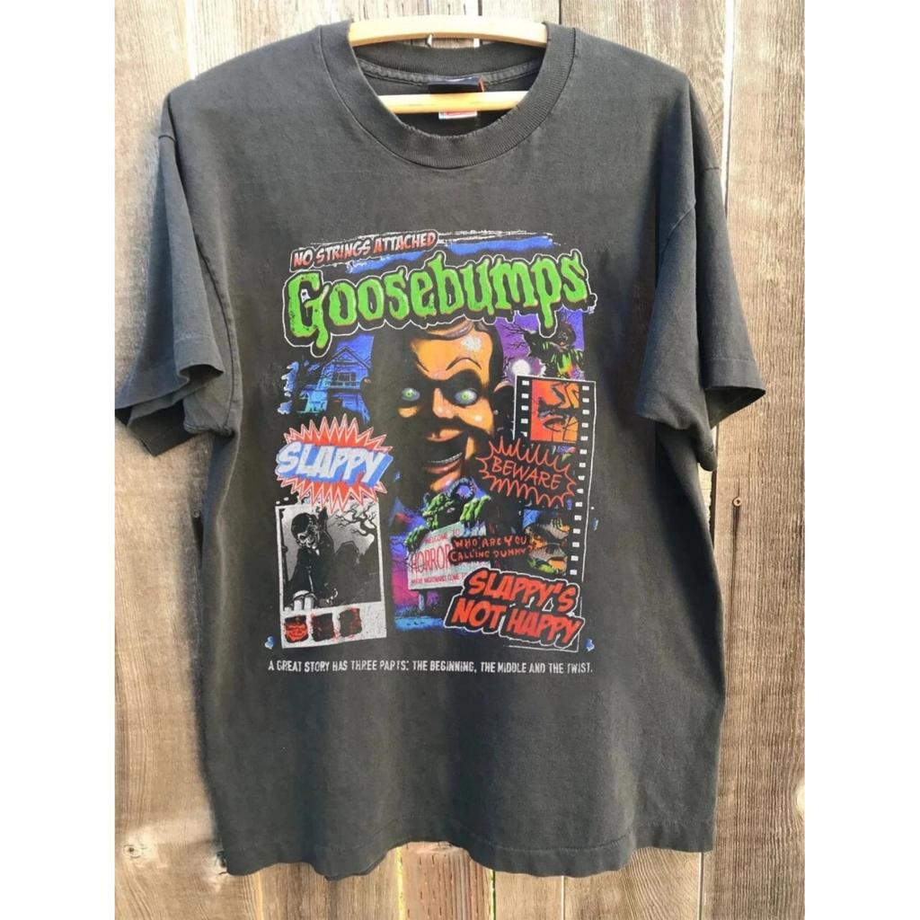 Goosebumps Maglietta Nera Retro Slappy Il Burattino Maglietta Commemorativa Retro Maglietta Stampata per Fan da Uomo per Uso Quotidiano e Outdoor