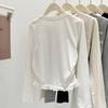 Zimní podzimní elegantní krajkové prošívání falešné dvoudílné tričko s dlouhým rukávem, halenka, dámské v novém designu s mašlí, sladké tričko se spodním dílem