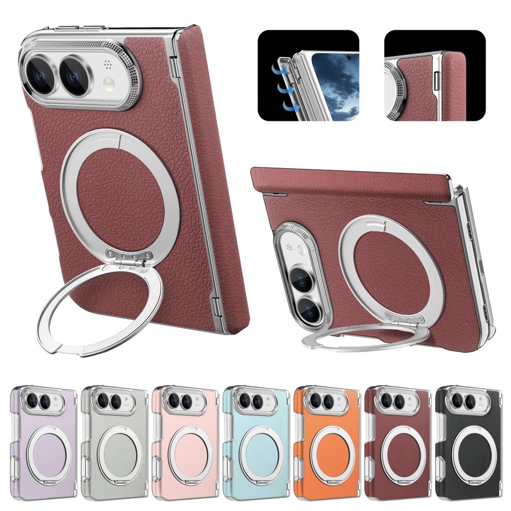 For iPhone Duo Ultra Fold Case Luxury Leather Matte Magnetic Rotating Bracket Shockproof Protection Hard Back Cover Accessories