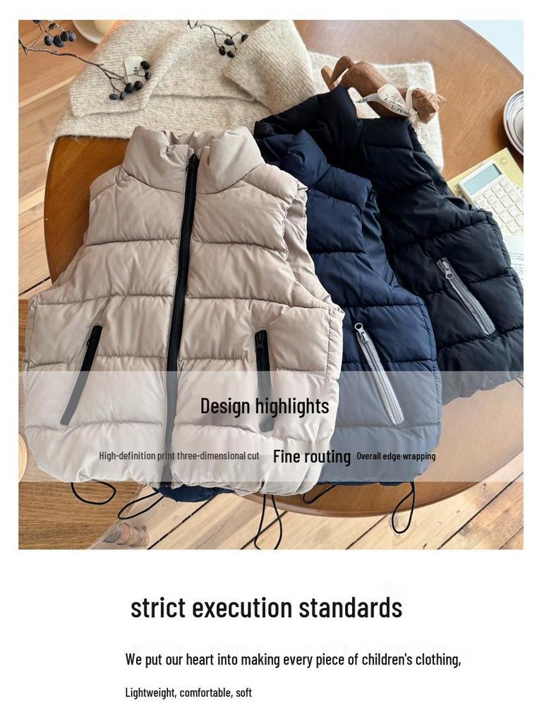 Dziecięca jednolita kamizelka puchowa ze stójką - Ciepła modna odzież wierzchnia dla chłopców i dziewcząt