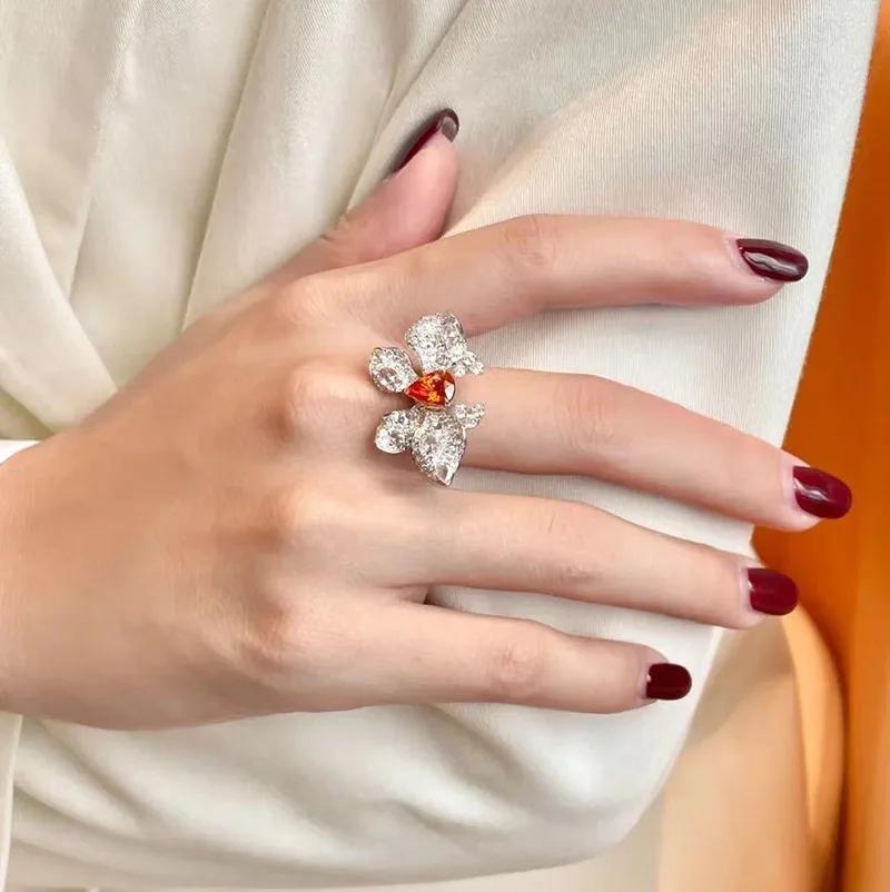 New Butterfly Design Fashion Sterling Silver  High-grade Inlaid Zircon Butterfly Open Ring Luxury Cocktail Ring for Women