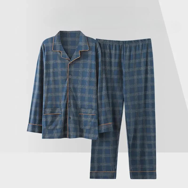 New Winter Men Pajamas Pure Cotton Long Sleeved Sleepwear Spring Autumn Loose Young Middle-aged People V-neck Homewear Set