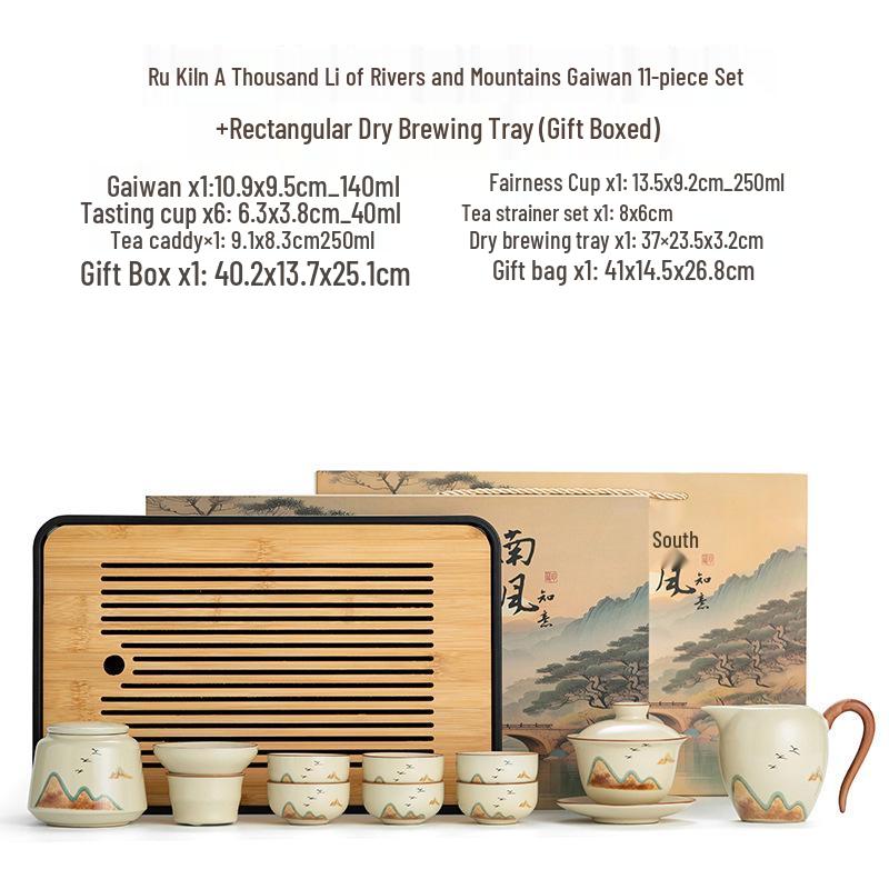 High-End Ru Kiln Ceramic Kung Fu Tea Set - Luxury Gaiwan Teapot, Tray, and Cups for Home.