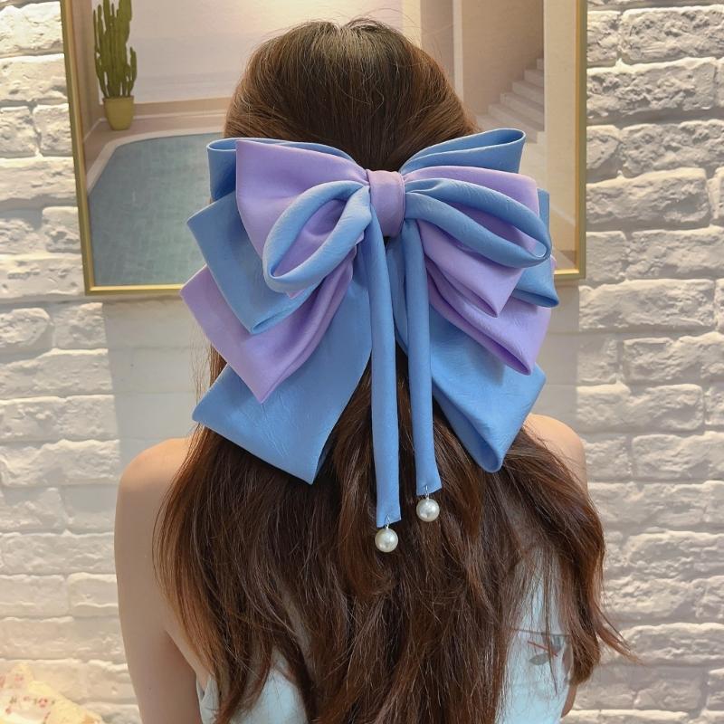 Elegant Purple Hair Bows Clip With Long Ribbon Fashion Headdress Hairpieces Barrette Hairpin For Women And Girls
