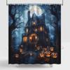 Spooky Castle Halloween Shower Curtain Gothic Haunted House Pumpkin Crow Bat Dead Tree Full Moon Forest Night Halloween Bathroom