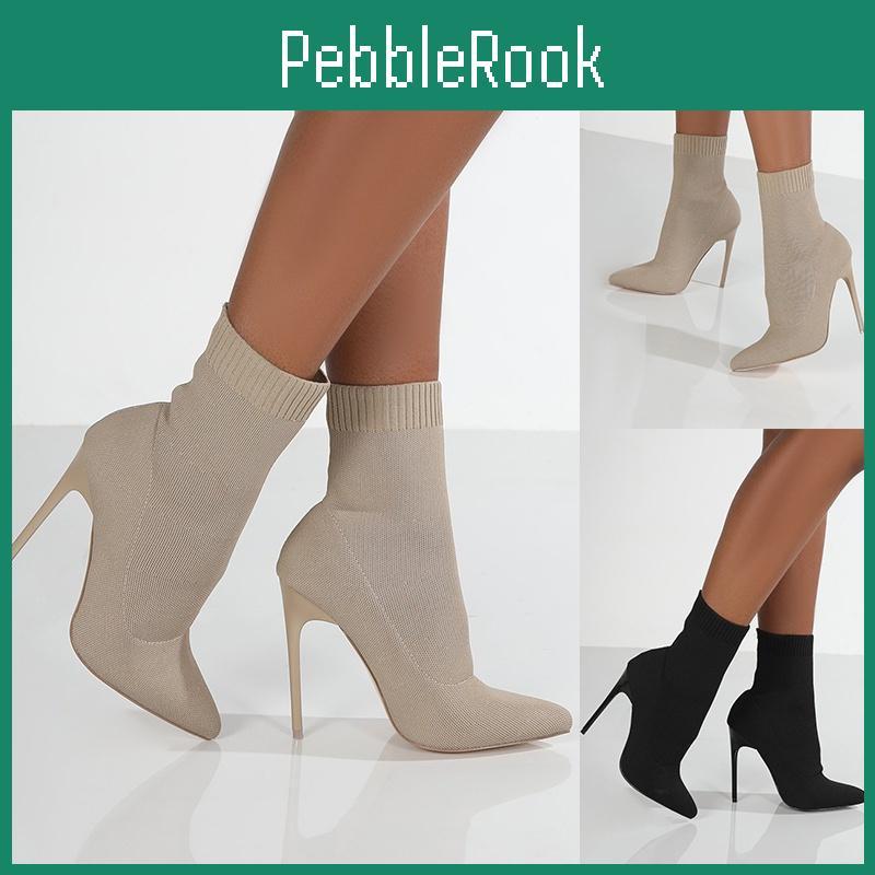 Heels High For Womens Women Sexy Pointed Toe Stiletto Short Boots Autumn And Winter Ankle Boots Knitted High Heels Knitted Womens Boots