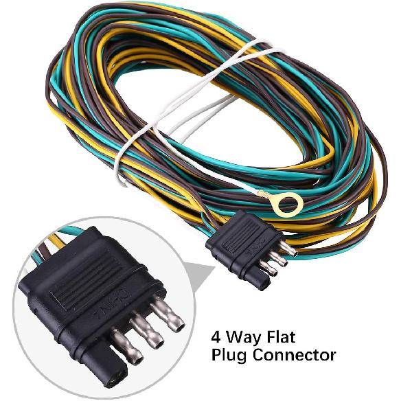 Miady 25Ft Trailer Wiring Harness With 4 Flat Connector, 18 AWG Color Coded Wires Trailers Light Wirings Harness Extension With 4Ft White Ground Wire