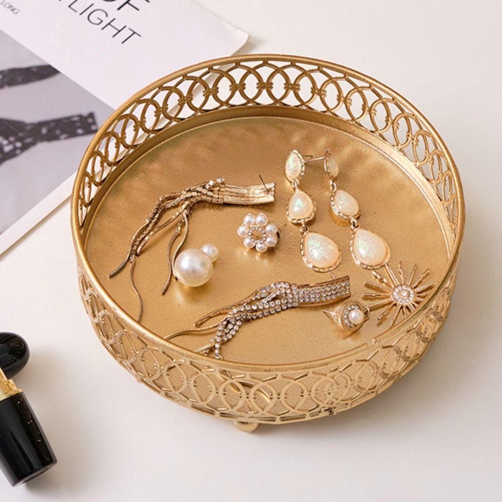Light Luxury 1/2 Tiers Iron Decorative Tray Gold Large Capacity Makeup Storage Shelf Waterproof Makeup Tray Living Room