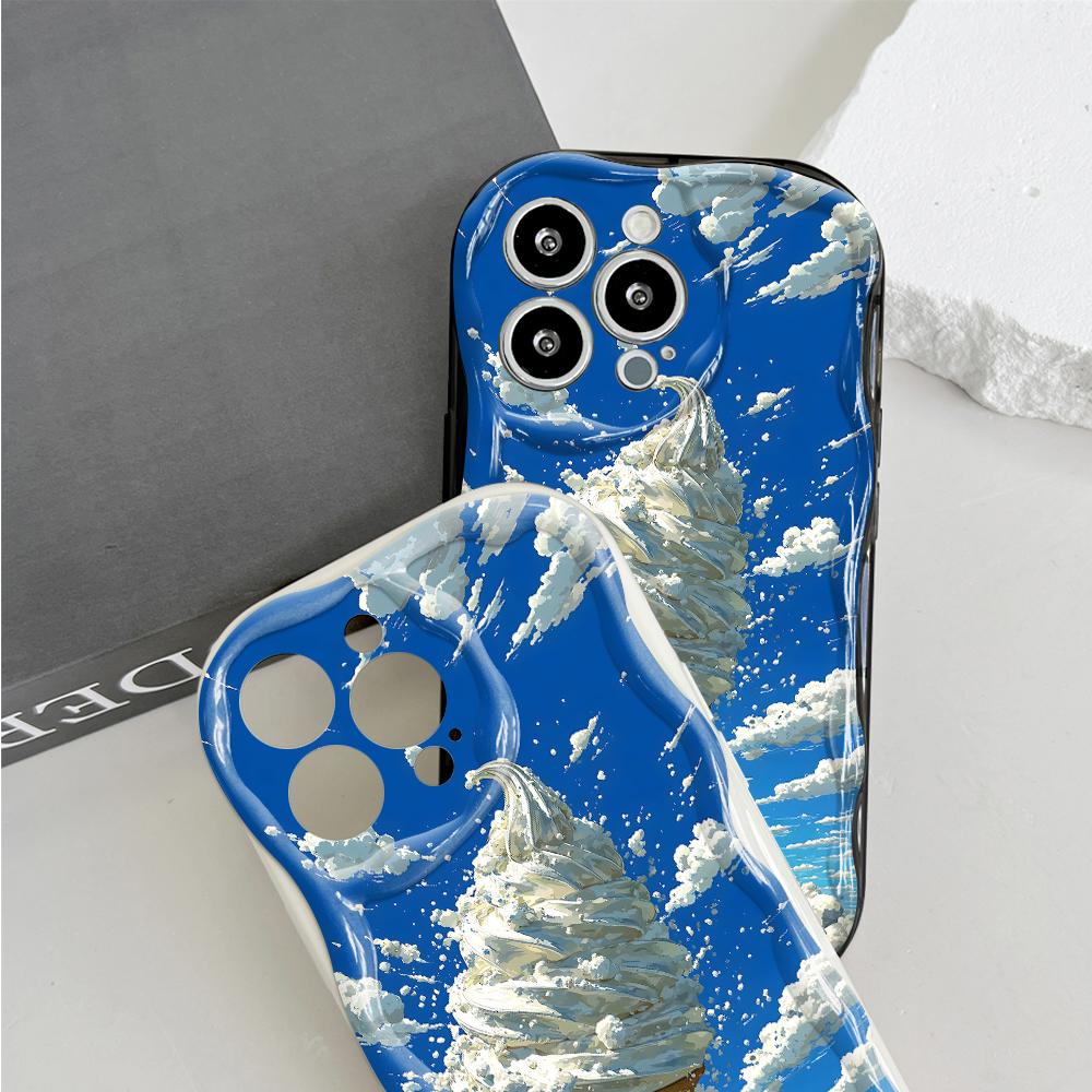 Roztomilý kreslený vzor krémová textura pouzdro vlnitý okraj měkký silikonový kryt pouzdro na telefon pro Huawei Honor Infinix Tecno iPhone