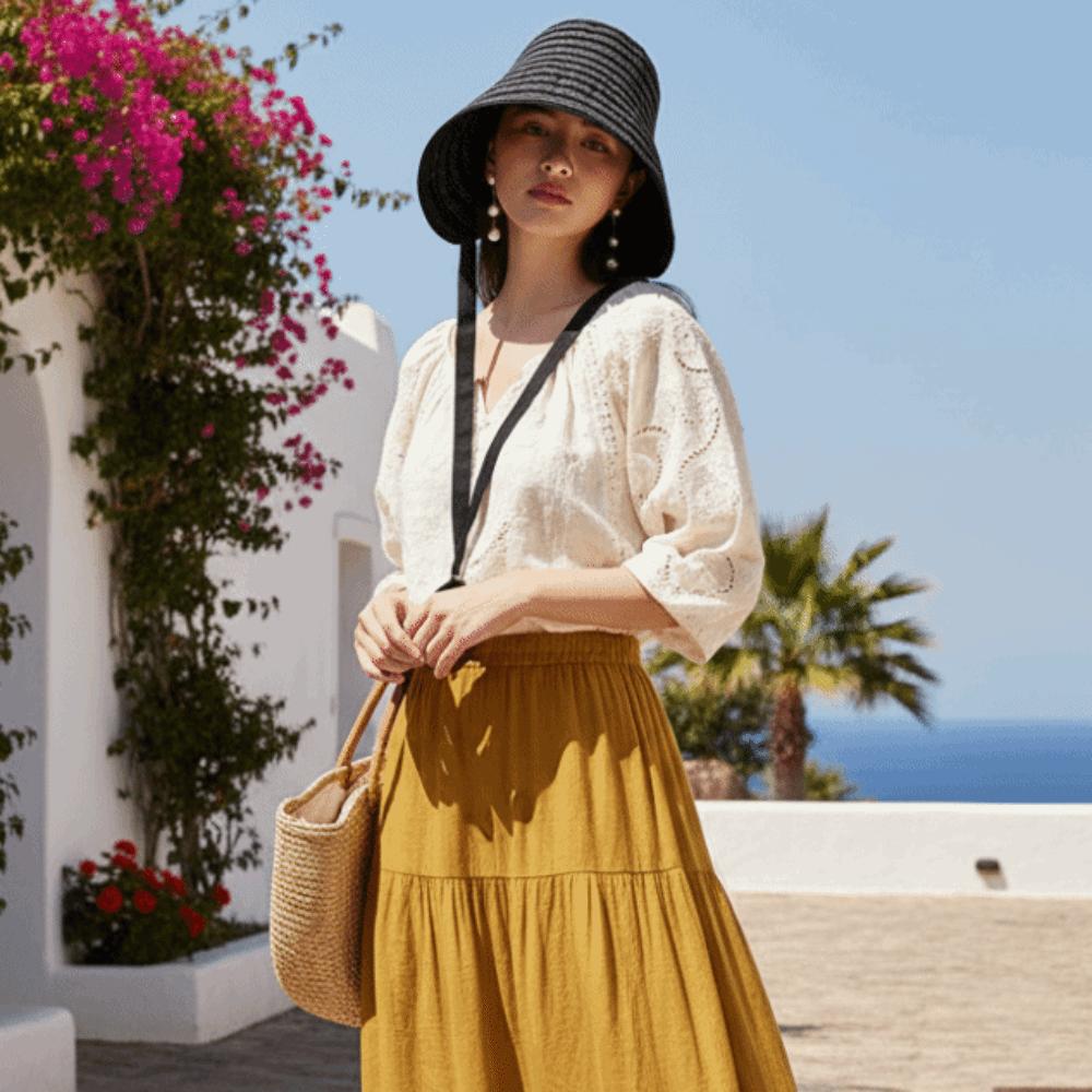 Ribbon Women Striped Fisherman Hat Wide Brim Bucket Hat Casual Sunscreen Visor Cap  Outdoor
