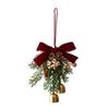 Red/Green Christmas Velvet Bow Bell Festive Jingle Bells Door Hanging Christmas Chime Bell Crisp Sound Pine Cone Bell Pendant