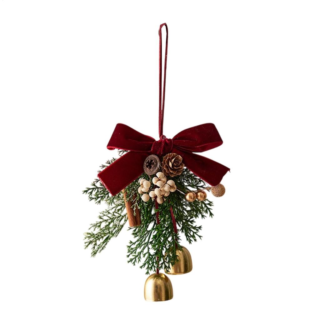 Red/Green Christmas Velvet Bow Bell Festive Jingle Bells Door Hanging Christmas Chime Bell Crisp Sound Pine Cone Bell Pendant