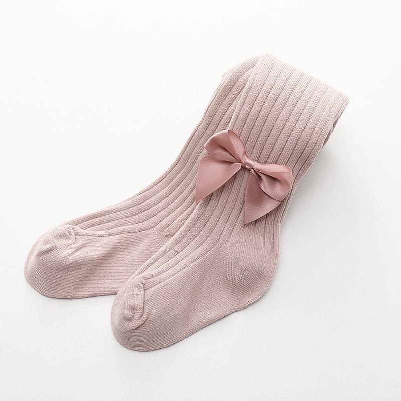 2024 Spring & Autumn Cable Knit Bow Leggings for Girls - Striped Tights with Open Crotch