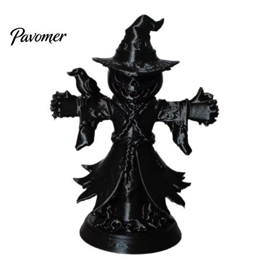 Gruseliges Haus Thema Zubehör Halloween Vogelscheuche Krähe Statue, 3D Gedruckter Kürbiskopf mit Gruseliger Kaminregal Akzent Krähe, Spukhaus