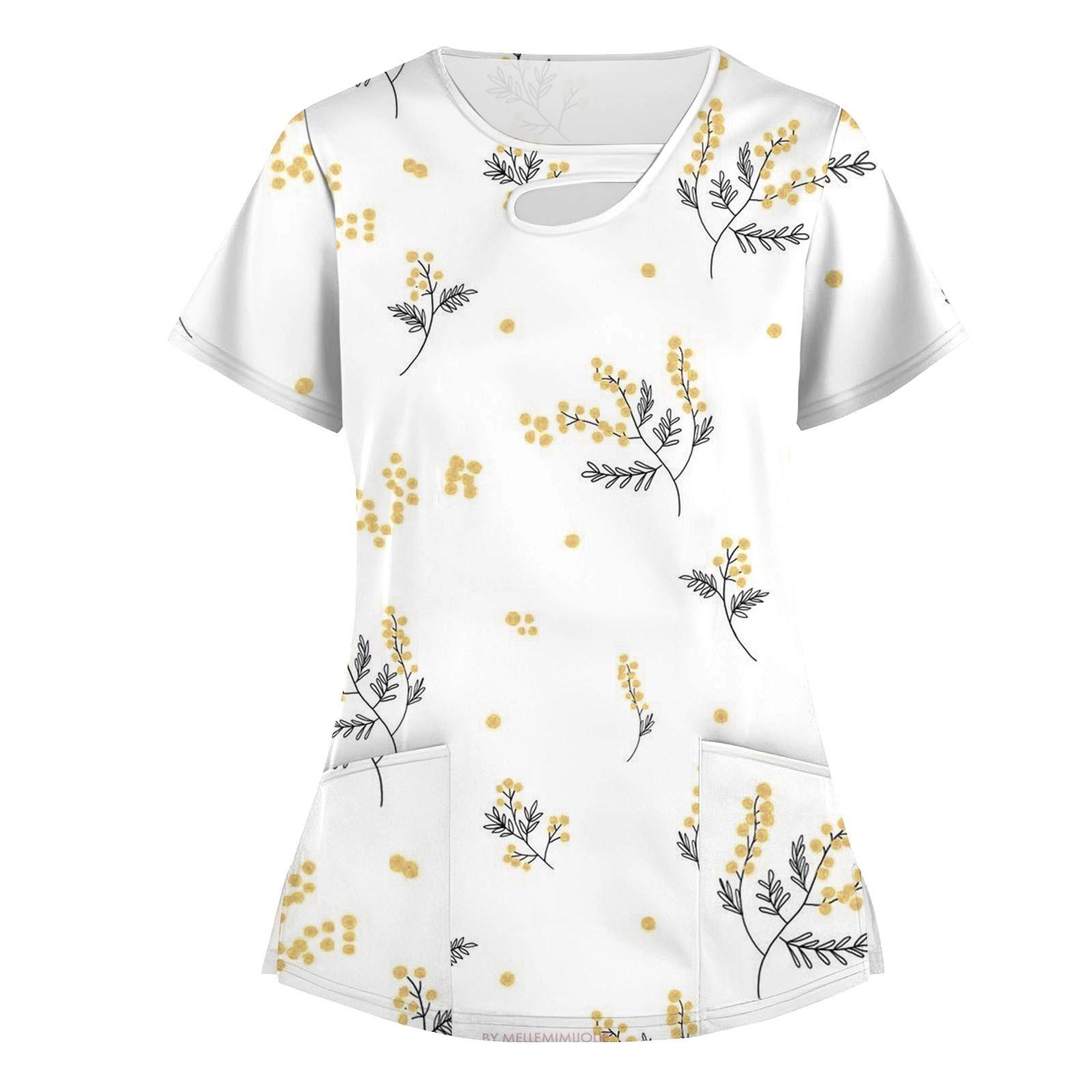 

Женские топы с эластичным модным принтом и карманной футболкой с коротким рукавом XL жёлтый