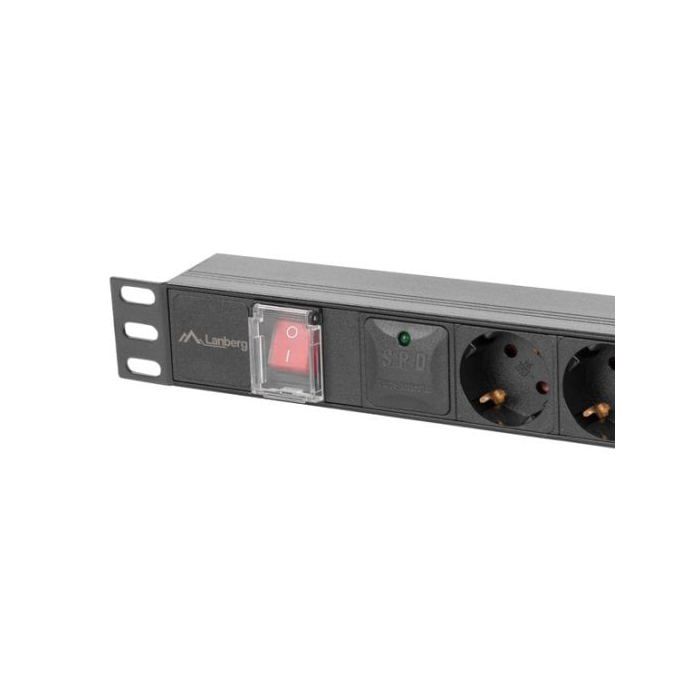 PDU Lanberg PDU-06F-0200-BK 6 Salidas Tipo F 1U Conmutado Monofásico 2m Aluminium Negro