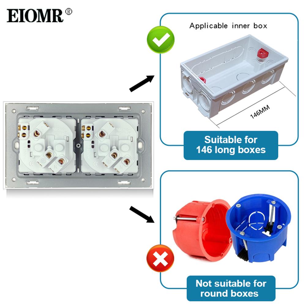 EIOMR EU Standard Electrical Sockets Simple Style PC Panel Double Socket Strip with Switch Button EU Russia Spain Wall Socket