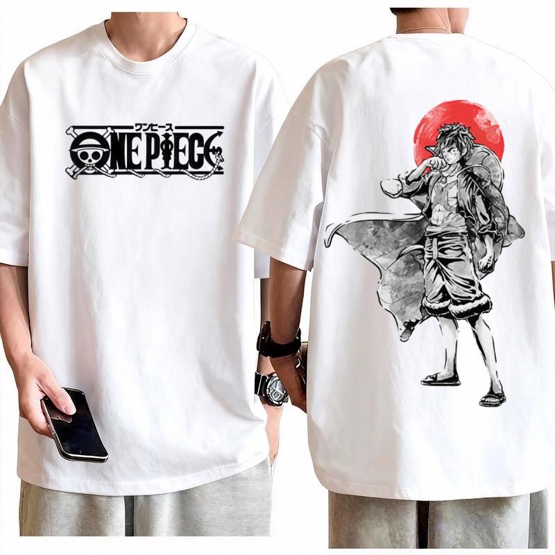 One Piece Monkey D Luffy Retro Ink Wash TShirt Men Cotton Anime Graphic Tee Casual Streetwear Print Comfortable Fit Top S