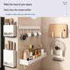 White Wall-Mounted Kitchen Rack: No-Drill Seasoning, Knife, and Chopsticks Organizer