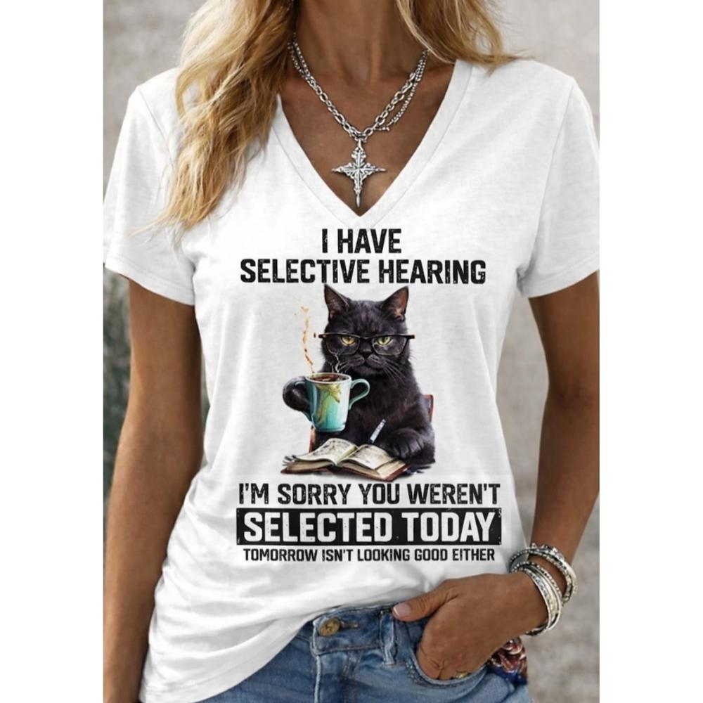 

Women s 3D Print Animal Letter Funny Quotes V Neck T Shirt Casual Short Sleeve Regular Tops For Daily Life Going Out Summer XL