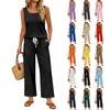 Women Sleeveless Tank Top and Wide Leg Pants Two Piece Set Casual Loose Fit Lounge Wear Suitable for Travel Vacation and Home Relaxation