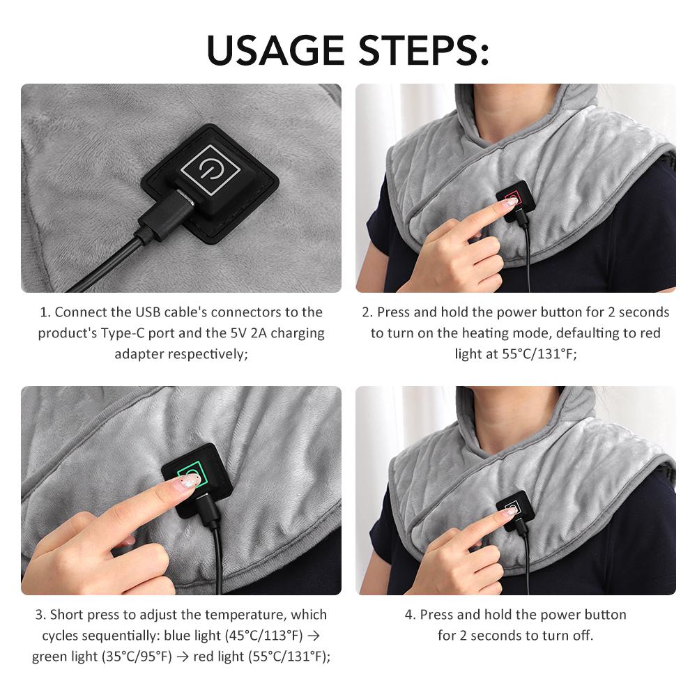 Electric Heating Shoulder Neck Pad Massager Three Gear Hot Compress Cervical Shawl Warmer for Shoulder Neck Back Relax Brace