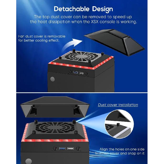 Upgrade RGB Cooling Fan for Xbox Series X with Dust Cover Filter, Colorful LED Light Cooler System Accessories with Low Noise 3 Levels Adjustable