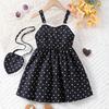 Dress For Girls 1-8Y Birthday Korean Style Fashion Lace Trim Heart Pattern Dress with Matching Bag