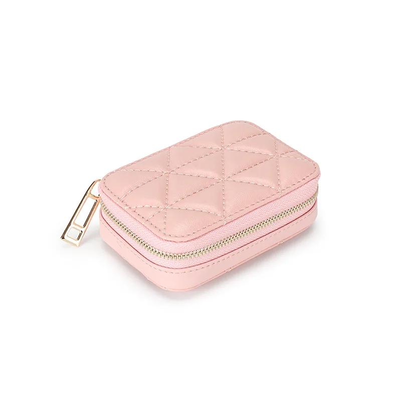2023 Fashon Lipstick Box Square Travel Genuine Leather Makeup Organizer Case with Mirror Lip Sticks Leather Holder Cosmetic Bag