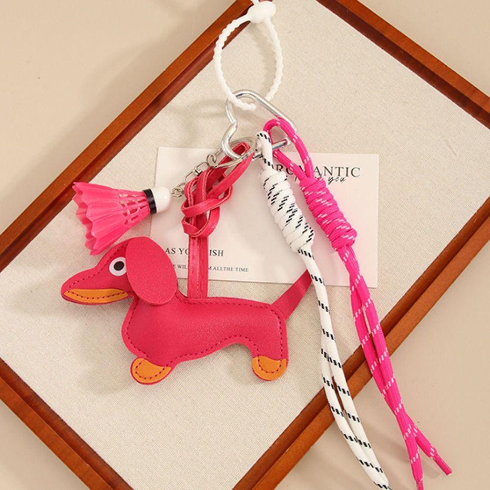 Hanging Braided Rope Bag Pendant PU Leather Badminton Couple Keyring  Girls Couple Girlfriends