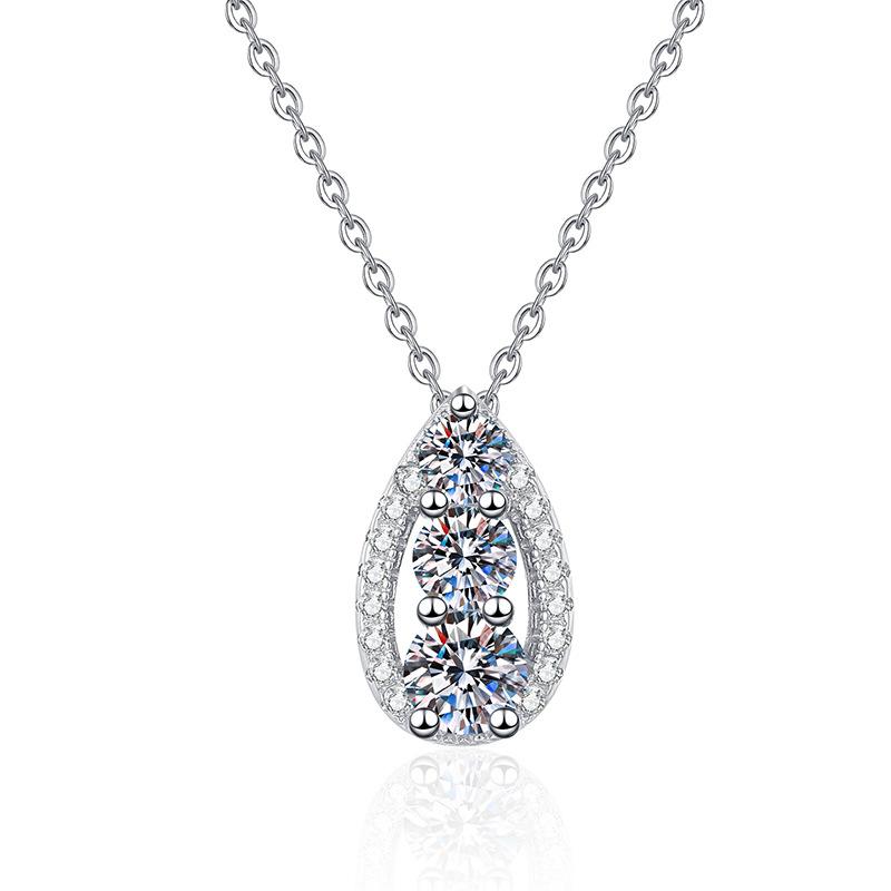 Original 925 Sterling Silver Women s Simple Fashion Water Droplets Pendant Necklace 60D Color Moissanite Fine Chains 925 silver