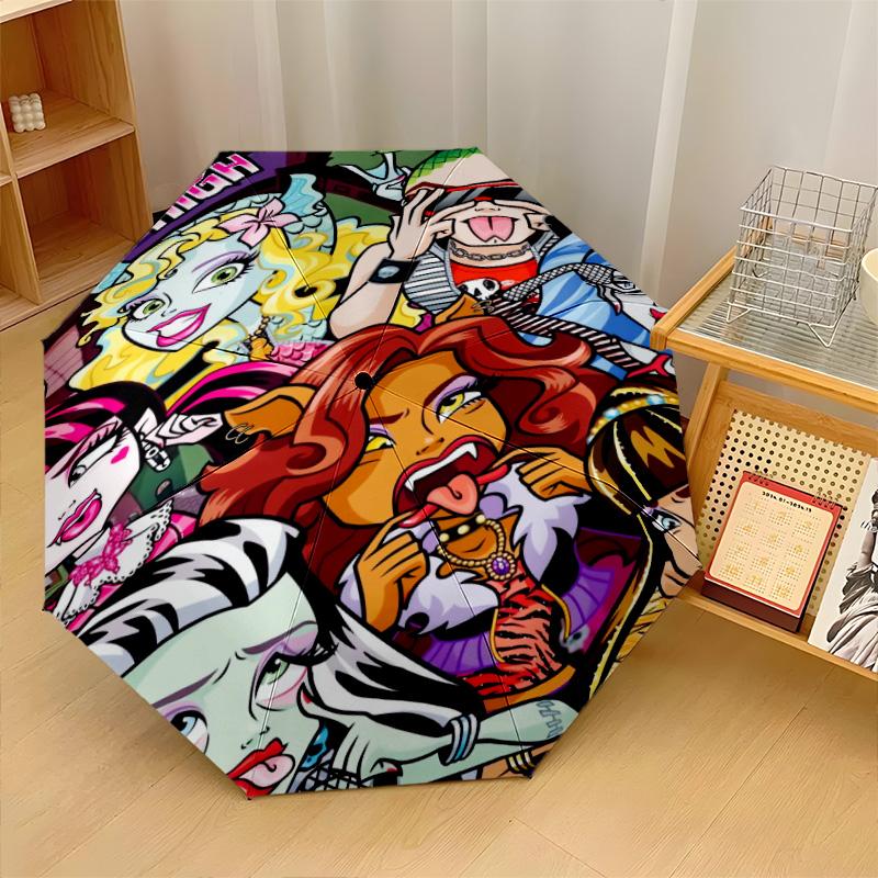 Monster High Windproof Auto 8 Rib Folding Umbrella Portable Outdoor Parasol