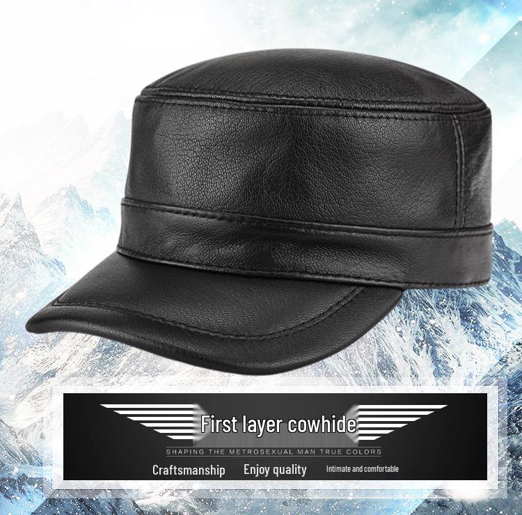 Men's Genuine Leather Flat Cap - Autumn/Winter Baseball Style for Middle-aged & Elderly