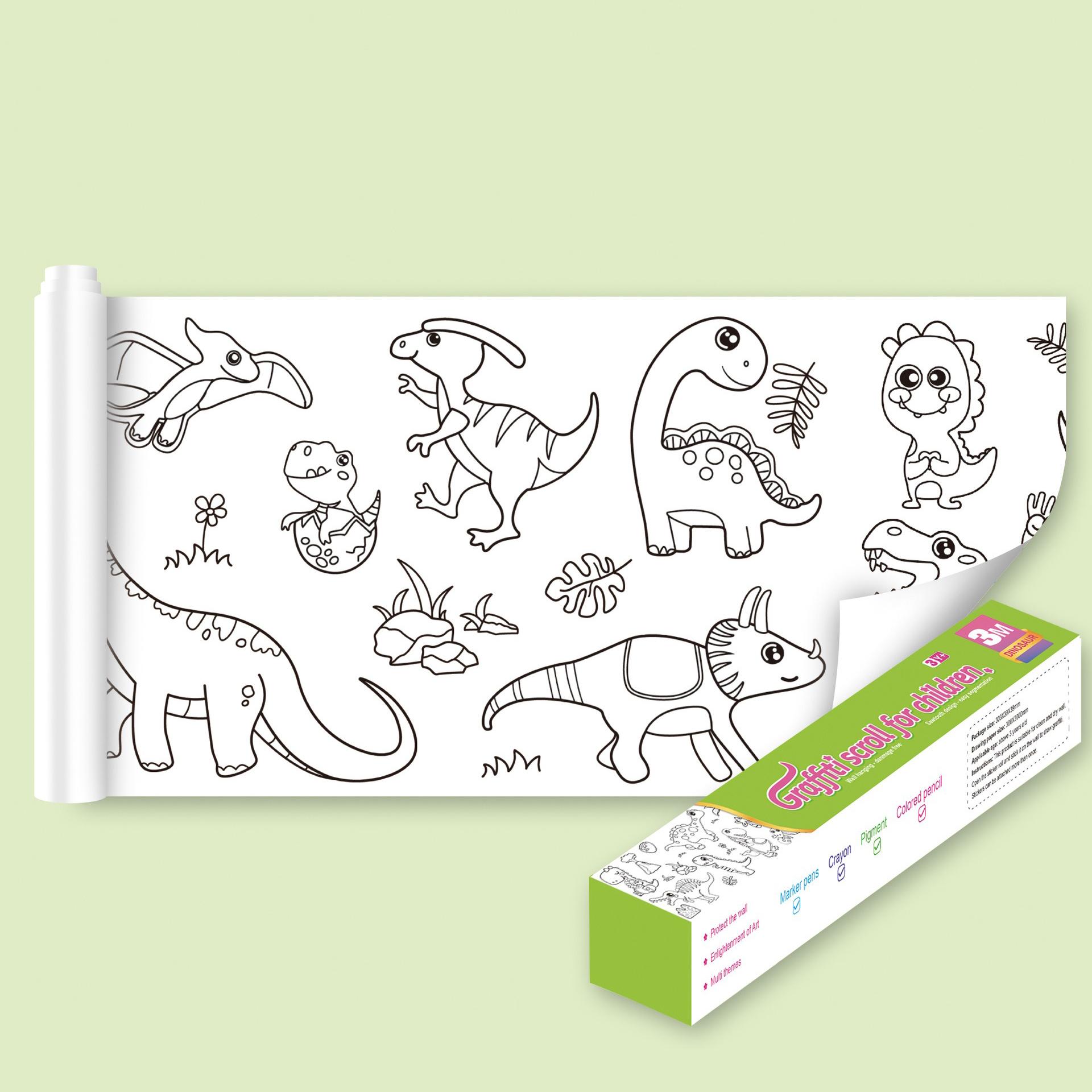 300cm Sticky Drawing Paper Roll, 2Pcs DIY Painting Drawing Roll with 12 Watercolor Pens,Coloring Paper Roll for Kids Gift, Educational Toys for Kids 1 Pack