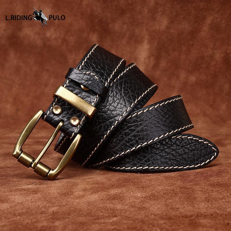 Thickened Bison Leather Embossed Retro Personality Belt Men's Genuine Leather Top Layer Cowhide Denim Belt