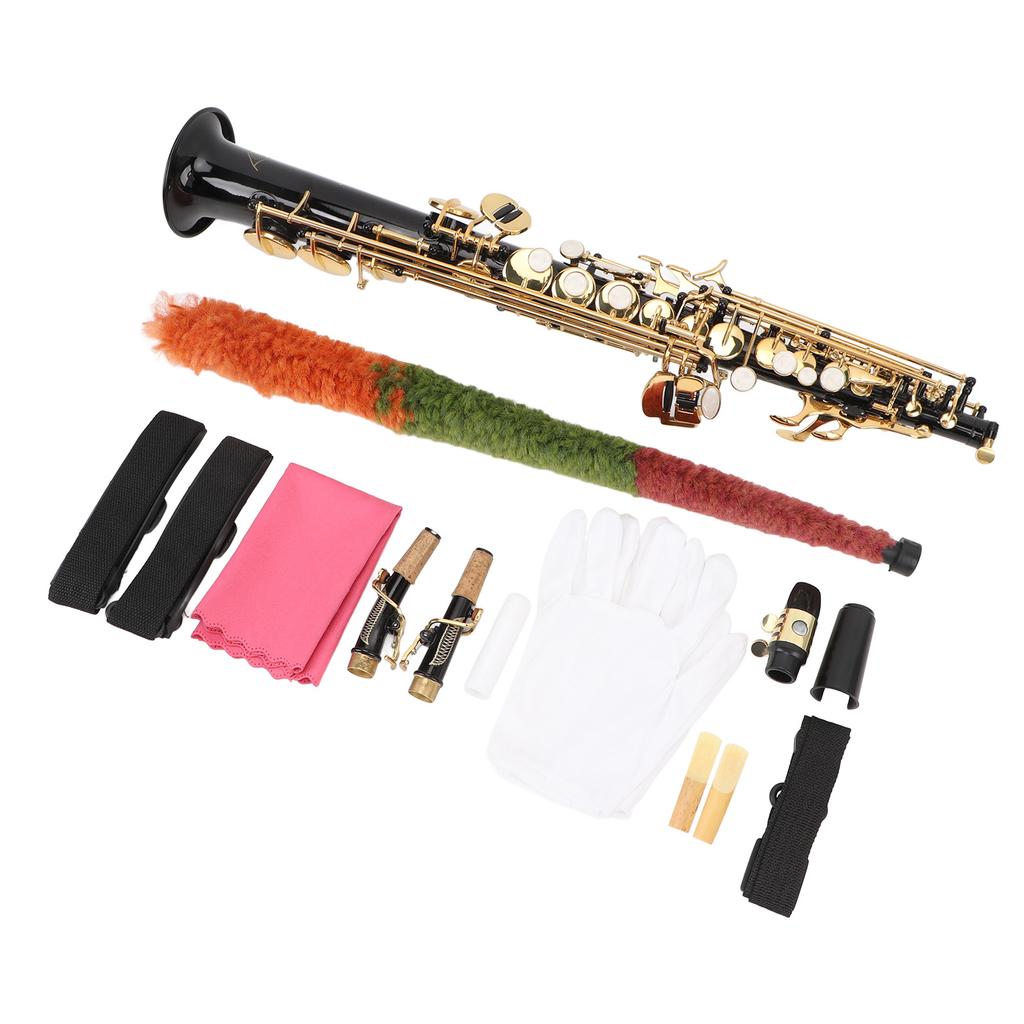 Saksofon Sopranowy B-dur Zestaw Mosiężny Prosty Instrument Dęty Drewniany z Ustnikiem i Podwójną Szyjką