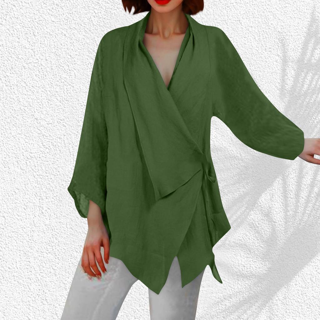 Solid Color Lrregular Hem Cotton Linen Women's Casual Top