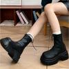 New Fashion Women Ankle Boots Chunky Platform Heels Zipper Punk Short Booties Shoes  Mujer