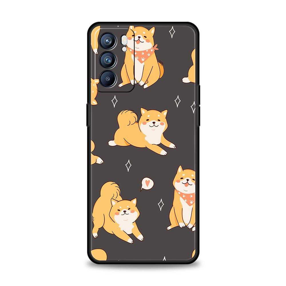 

Чехол для телефона с изображением собаки сиба-ину для Oppo A54 A53 A52 A9 2020 A15 A95 A16 A76 A74 A12 Find X5 Reno7 SE Reno6 Pro Plus 5G черный чехол Reno7 SE 5G
