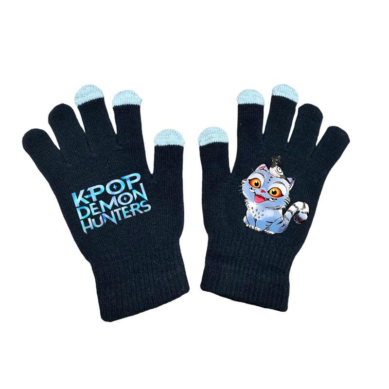 Kids Boys Girls Demon Hunters Derpy Printed Velvet Autumn Winter Warm Knitted Gloves