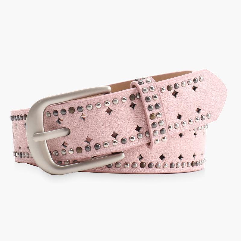 Belt for Women, Versatile Jeans Punched Decorative Belt Punk Double Row Rivet Niche Design Belt for Women