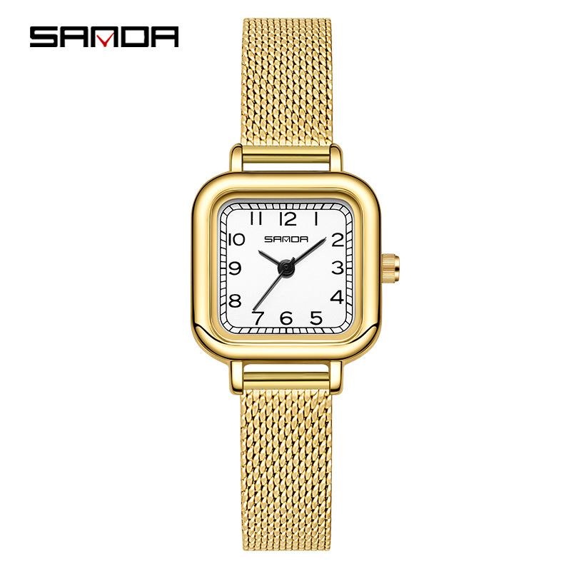 Sanda Women's Fashion Quartz Watch with Leather or Steel Strap - Waterproof and High-End Design.