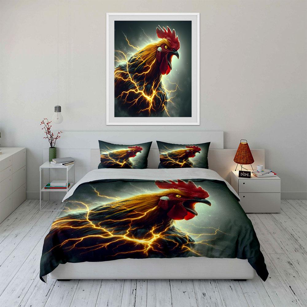 Electric Rooster Energy Theme Set Exquisite Three-Piece Bedding Set Gift For Kids And Adults